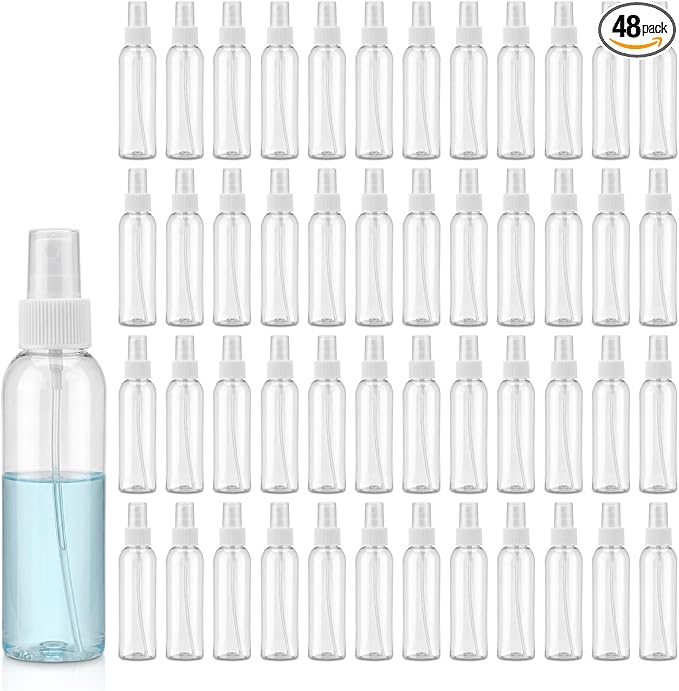 TRENDBOX 4oz Travel Size Spray Bottles, 48Pack Fine Mist Small Empty Plastic Spray Bottle, Leak Proof BPA-Free Travel Essentials Cosmetic Containers