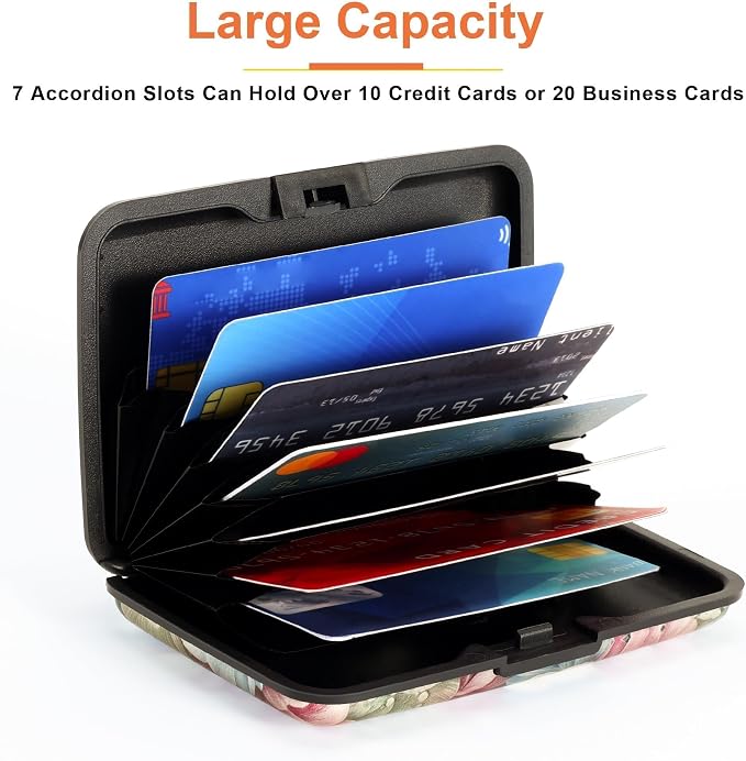 Mayski Credit Card Holder for Women, RFID Blocking, Happy Flower Aluminum Alloy Hard Case, Small Mini Business Metal Wallet for Men