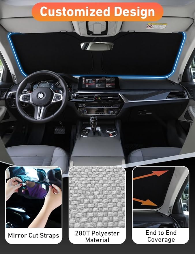EcoNour Windshield Sunshade Compatible for Volkswagen VW Golf/Rabbit/GTI / R32 MK6 2009-2012 2013 2014, Sun Visor for Front Windshield & Window Sun Shade Cover, UV Heat Protector, Car Accessories