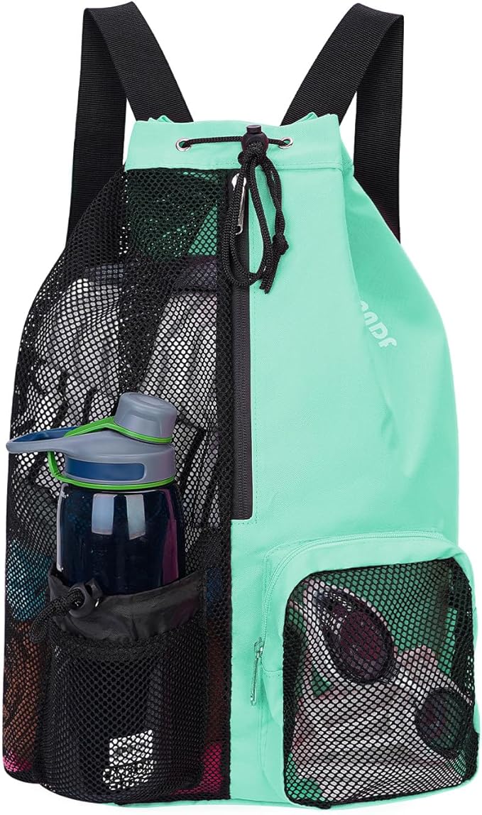 WANDF Swim Bag Mesh Drawstring Backpack with Wet Pocket for Swimming, Gym, and Workout Gear