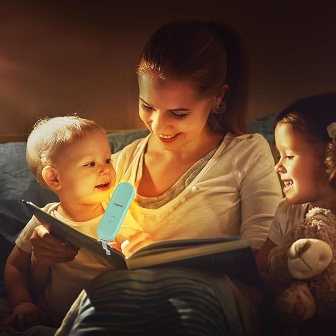 Akomid USB Rechargeable Book Light for Reading in Bed, 8 LEDs Bookmark Style Clip on, Eye-Cared Amber Light Mode for Kids, Blue Light Blocking, Stepless Dimming, Turquoise