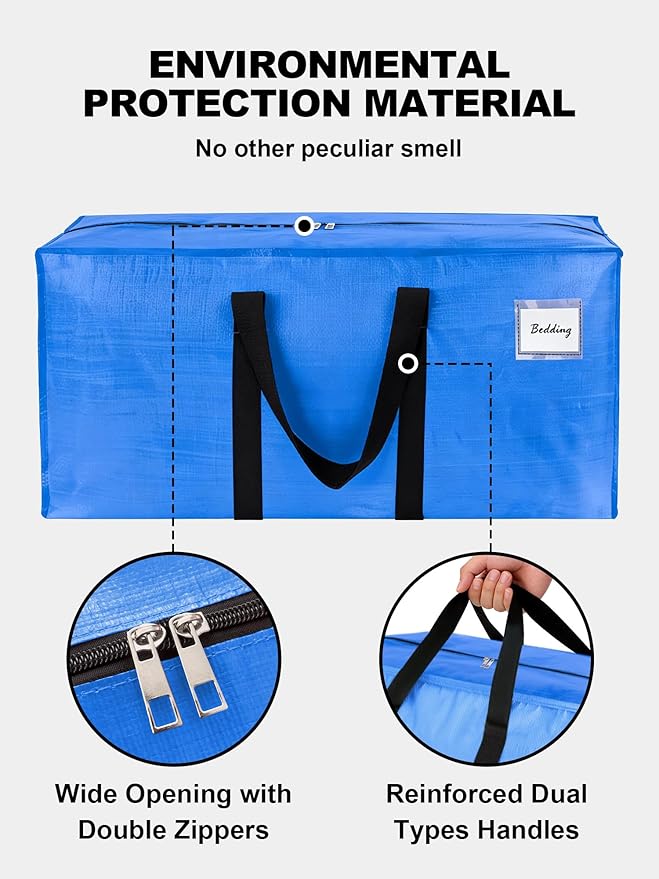 HOMESURE Supports 200lbs Heavy Duty Moving Bags - Strong Zipper & Wrap-Around Handles - Water-Resistant Storage Totes, Durable Alternative to Moving Boxes - 8 Pack -Multi-Color System for Easy Sorting