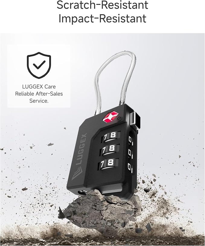 LUGGEX TSA Locks for Luggage, Suitcase Locks TSA Approved, Luggage Locks, Gift Box, Ease of Use & Durable(Silver Cable,4 Pack)
