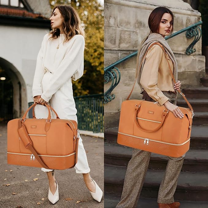 ITIEZY Weekender Overnight Bag for Women - Large Travel Duffel Bag with Shoe Compartment, Gym Duffel Bag Hospital Bag Carry On Tote Bags for Airplanes with Crossbody Bag Toiletry Bag 3Pcs Set