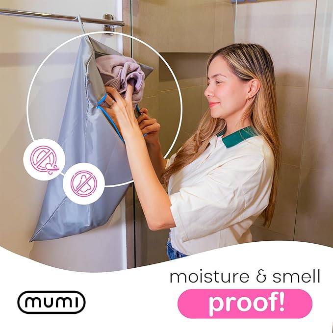 MUMI Travel Laundry Bag – Moisture & Smell-Proof Clothes Bag with Folding Hanger & Outer Pouch | Large Laundry Storage Bag for Suitcase, Gym & Packing | Dirty Clothes Organizer (Orange)