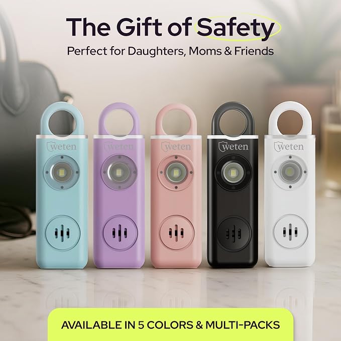 Personal Alarm for Women Safety - 130dB Loud Rechargeable Keychain Siren - LED Light, Carabiner Clip, Low Battery Alert, USB-C Charging TSA Safe Self Defense Alarm by Weten (White)