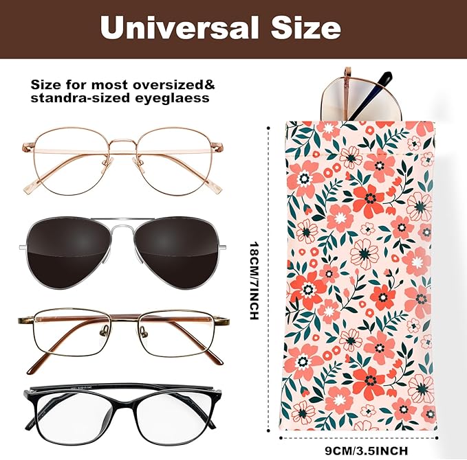Anikathy 2Pcs Sunglass Eyeglass Glasses Case Soft PU Leather with Cleaning Cloth Cute Glasses Pouch Bag for Men Women Girs