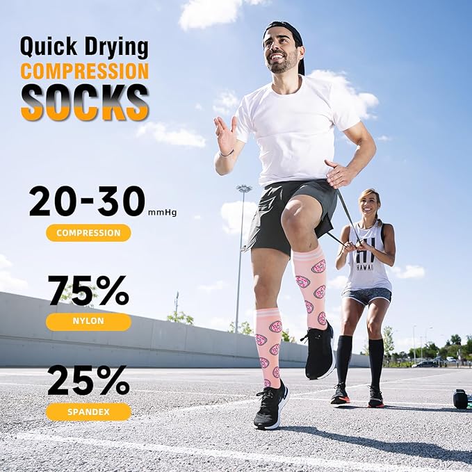 cerpite Compression Socks for Women & Men 6 Pairs Knee High Compression Socks 20-30 mmhg Best for Running,Nurse,Travel