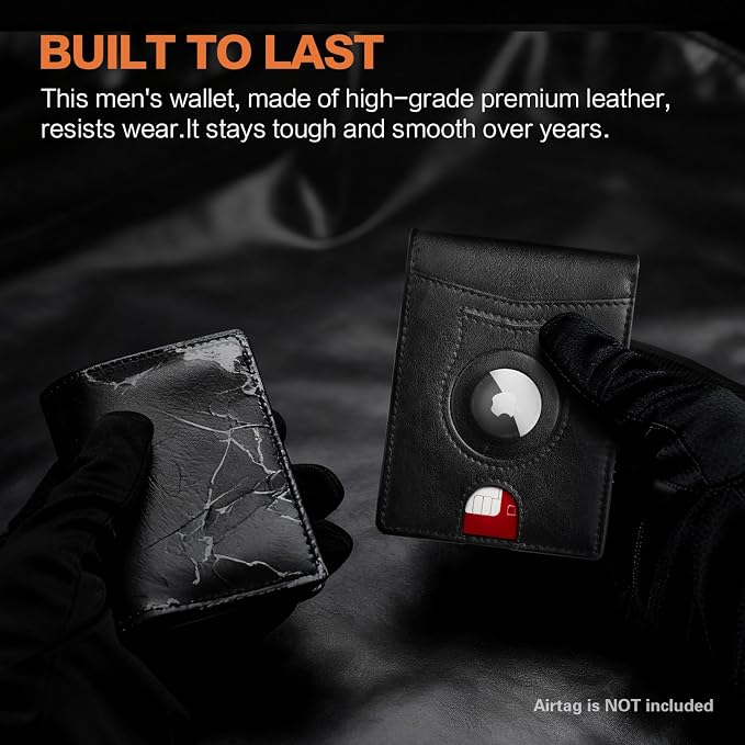 Wallet for Men Slim RFID Blocking Bifold Carbon Fiber,Minimalist Small Compact Front Pocket Credit Card Holder,Thin Mens Leather Wallets Smart Security With 2 ID windows 1 Cash (Oil Wax Black)