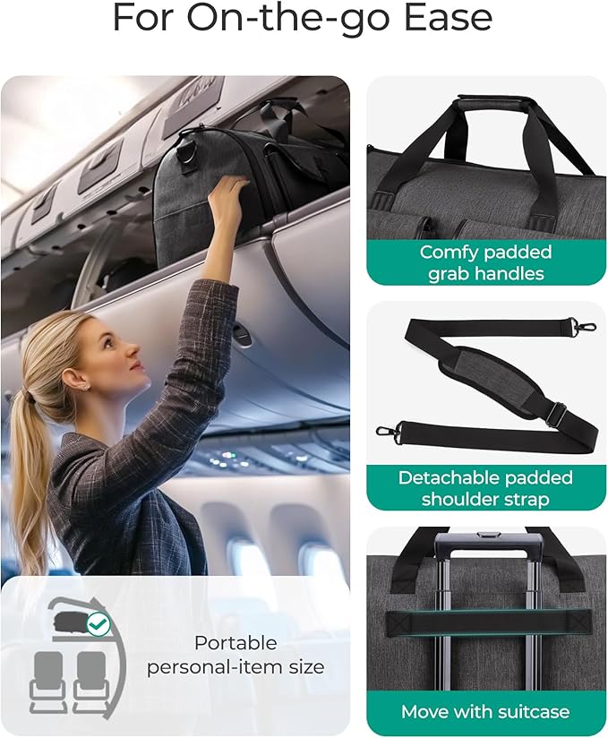 BAGSMART Garment Bags for Travel, Convertible Garment Duffle Bag Suit Bags for Men Women, 2 in 1 Garment Bags for Hanging Clothes, Carry On Duffle Bag with Shoe Compartment, Blue
