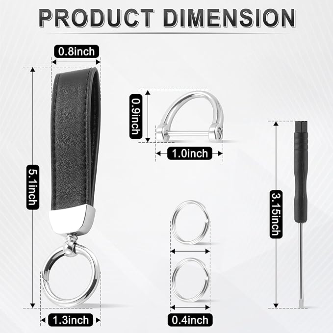 JUSTTOP Leather Keychain, Car Key Chain with Anti-Lost D-Ring and 2 Key Ring, Keychain Wristlet, Car Accessories, Universal Keychain for Men and Women (Black)