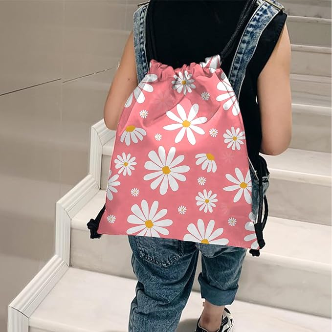 Drawstring Backpack for String Bag Waterproof Cute Sports Beach Swimming Travel (13"×17")-Daisy