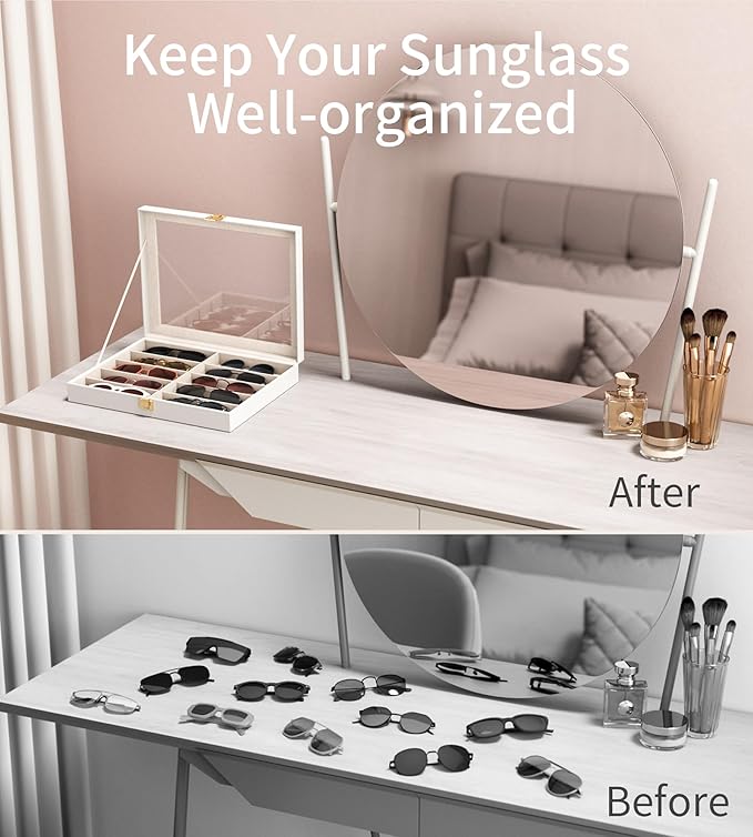 NEWLOOP 10/30 Slots Sunglass Organizer for Multiple Pairs of Eyeglass See-through Display Case Storage Box for Women Men