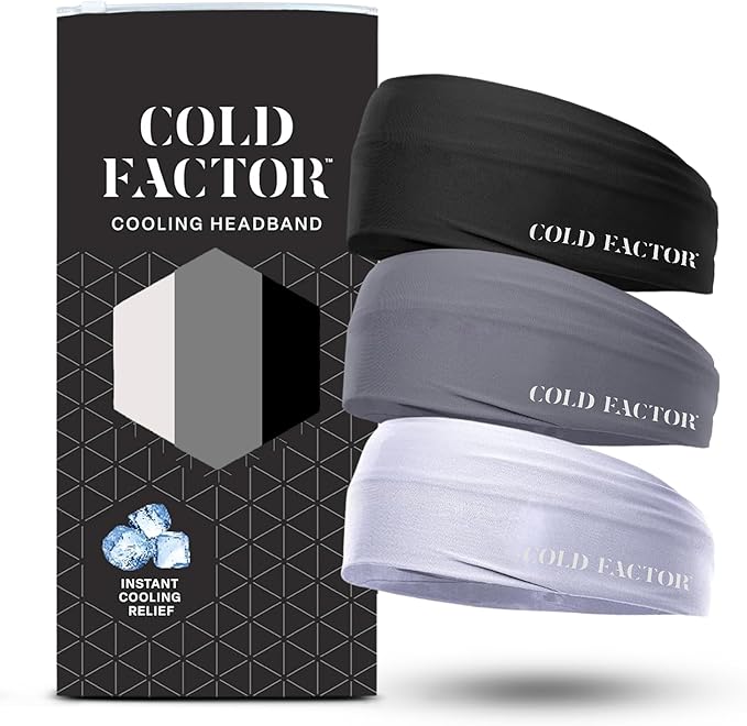 COLD FACTOR Cooling Headband for Women and Men – UPF 50+ Advanced Evaporative Comfort, Instant Cooling Sweatband for Outdoor Sports, Fitness, Yoga, Hiking, Running, and Workout