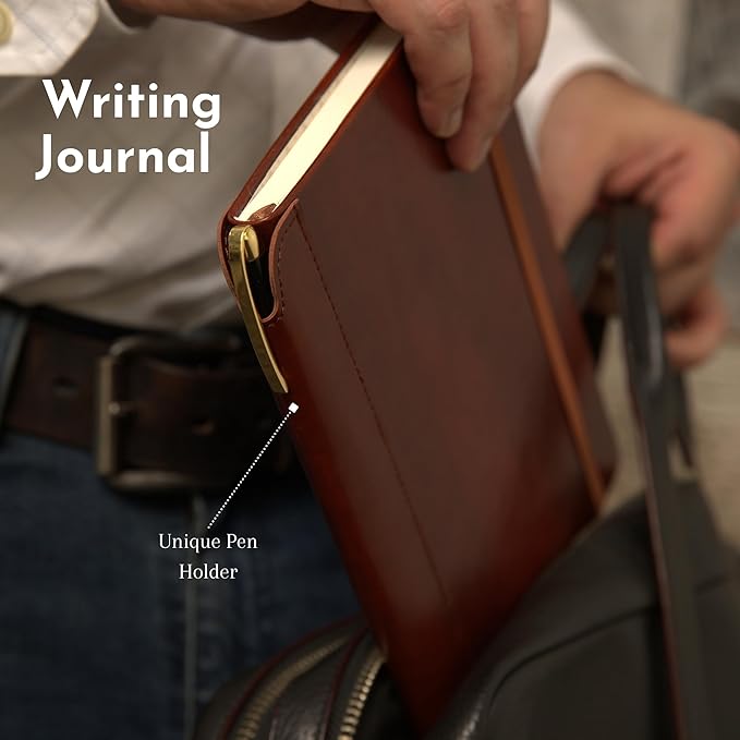 SETTINI® Lined Journal - Classic Journal for Writing Gift Set - Hardcover Vegan Leather, Includes Luxury Pen in a Unique Pen Holder, 192 Pages, A5, Fathers Day Gift, Journal for Men