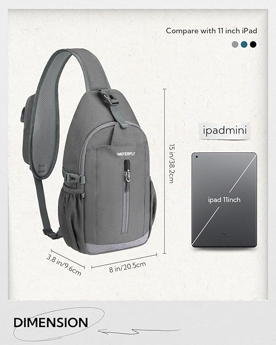 WATERFLY Sling Bag Crossbody Backpack: 8L RFID Anti Theft Cross Body Shoulder Bag Travel Crossover Side Bag for Men Women
