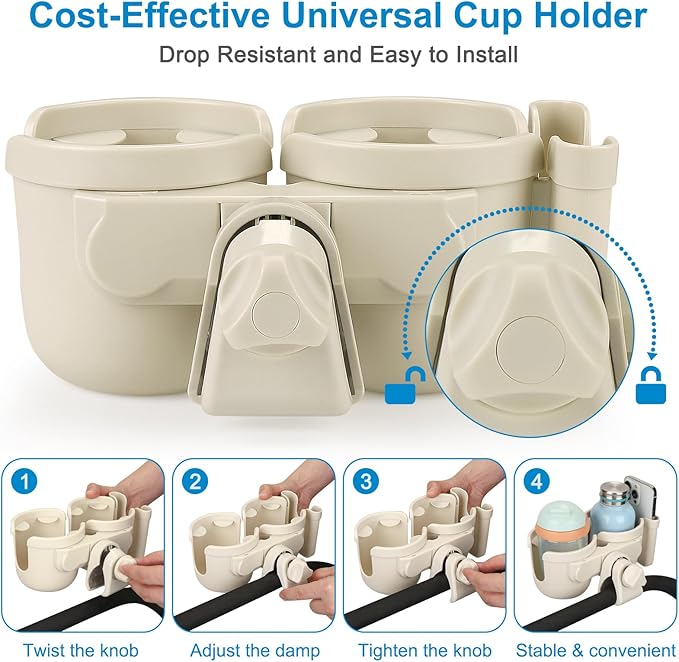 Accmor Stroller Cup Holder with Phone Holder, Bike Cup Holder, Universal Cup Holder for Uppababy Nuna Doona Strollers, 2-in-1 Cup Holder for Walker, Wheelchair, Scooter