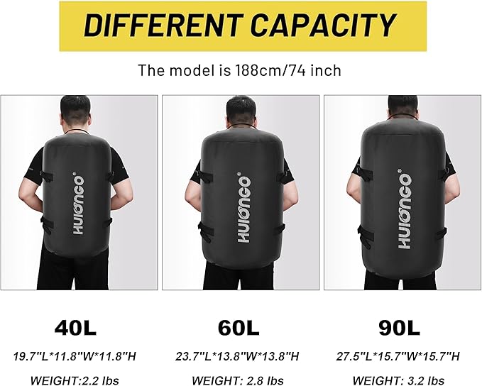 Hulongo 40L/60L/90L Large Waterproof Duffle Bag Backpack for Men, Mens Duffel Backpack Bags for Traveling, Heavy Duty (Black, 60L)
