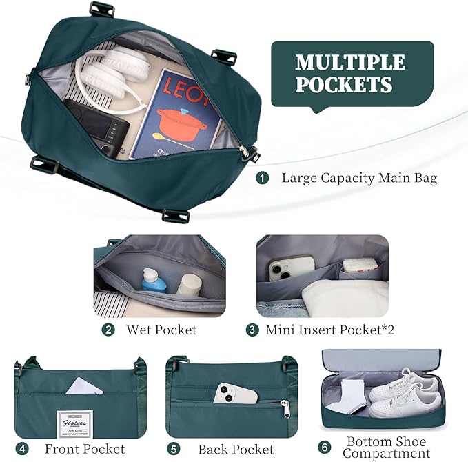 Weekender Bags for Women,Personal Item Travel Bag with Shoes Compartment,Overnight Travel Duffel Bag with Toiletry Bag,Medium
