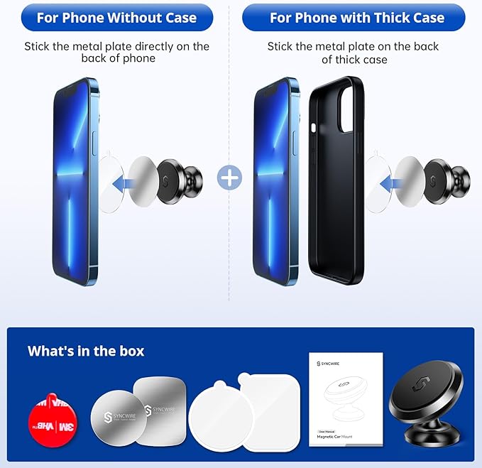 SYNCWIRE Magnetic Car Phone Holder for Dashboard, 360° Adjustable Strong Magnets Cell Phone Car Mount Compatible with iPhone, Samsung, Android etc.