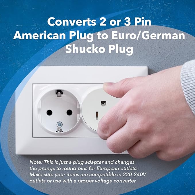 OREI Pack 6 European Travel Plug Adapter - USA, Canada, Mexico to European Type E/F Plug Adapters - Schuko Adapter CE Certified Heavy Duty - Perfect for Travelling with Cell Phones, Laptops & More