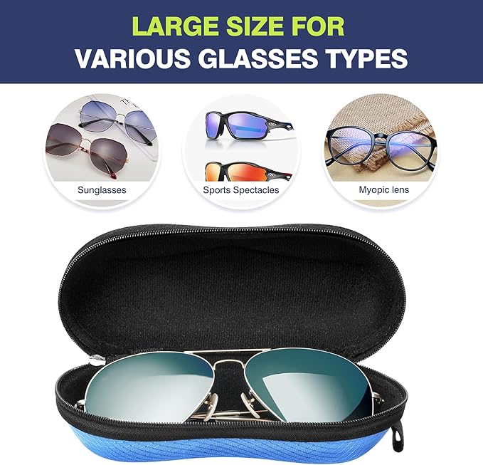 MoKo Semi Hard Shell Sunglasses Case, Unisex Protective Eyeglass Case Glasses Case Holder with Metal Hanging Hook