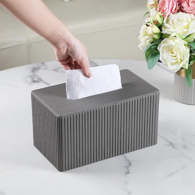 Extra Large Tissue Box Cover for Standard Size 180 to 230 Count Box of Tissues, PU Leather Rectangle Tissue Holder with Magnetic Closure (Dark Grey)