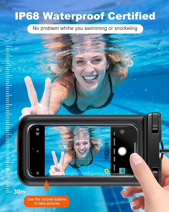 Floating Waterproof Phone Pouch 2 Pack, IP68 Waterproof Phone Case with Lanyard for Phones up to 7 Inches, for iPhone 17 16 Pro Max, Cellphone Dry Bag for Beach Pool Kayak Cruise Travel Essentials