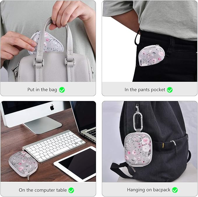 Earbud Case, AIRSPO Airpods 4 Case Airpods Pro 3rd Generation Galaxy Buds 4/3/FE Earphone Organizer Carrying Case Small Storage Bag Hard EVA Shockproof Cover with Carabiner Clip (Grey Pink Rose)