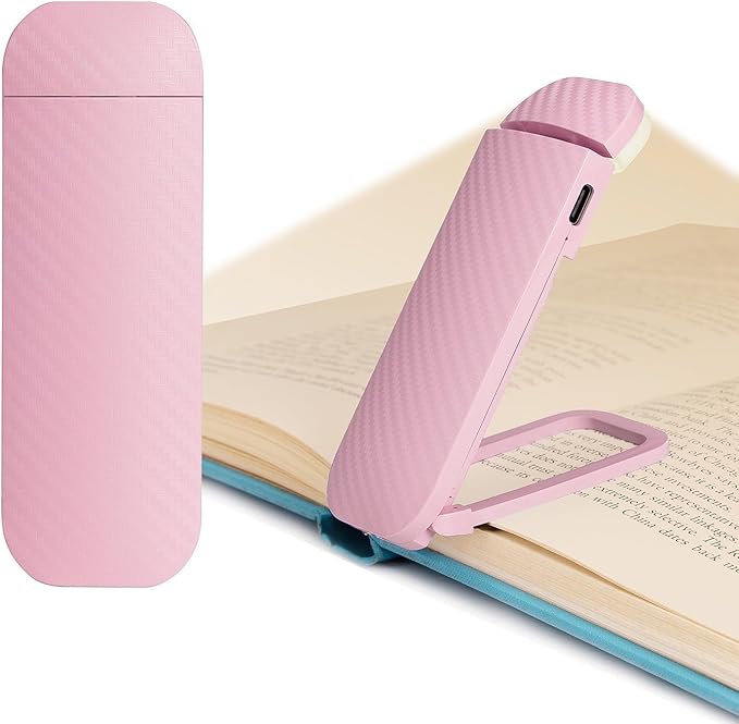 HEMONNKAM Book Reading Light, Rechargeable Clip on Booklight, Eye Caring 3 Color Temperatures & 5 Brightness Levels, Night Use for Bed, Long Lasting, Reading at Night in Bed, Pink