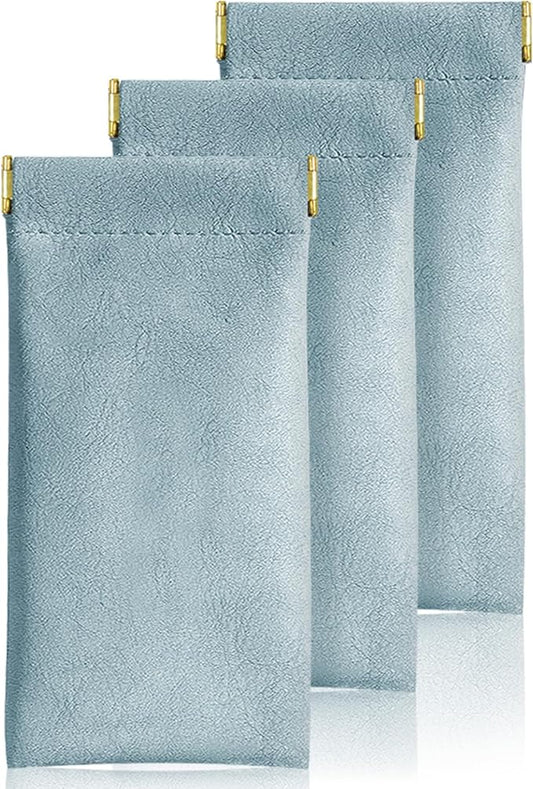 Sunglass Case 3 Pack Portable Antiscratch Leather Waterproof Squeeze Top Soft Eyeglass Cases Pouch