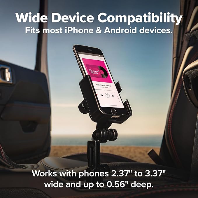 WeatherTech CupFone Two View with Extension – Adjustable, Universal Cup Holder Cell Phone Mount Car & Truck Accessory – Best Design for iPhone & Smartphone Charging – Black Metal Knobs