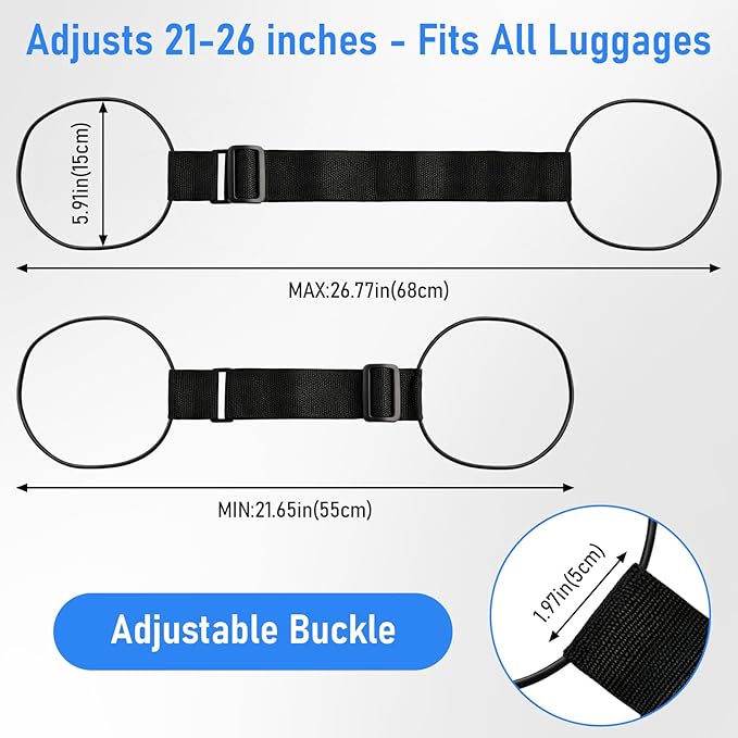 Luggage Straps 2 Pack Elastic Strap for Suitcases Adjustable Bungee Belt to Secure Carry on Travel Essentials for Multiple Bags Black