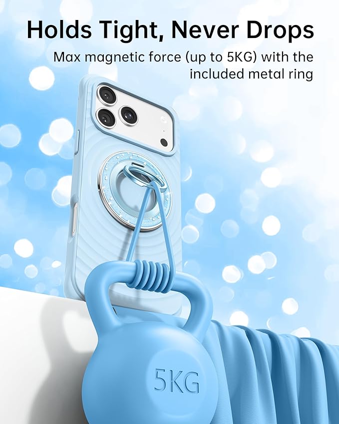 SYNCWIRE Magnetic Phone Ring Holder for MagSafe - Phone Grip Stand with 360° Rotation Finger Ring Kickstand Compatible with iPhone 17 16 15 14 13 12 Pro Max MagSafe Accessories,Frosted Blue
