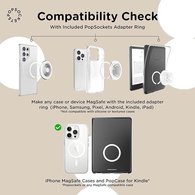 PopSockets Phone Grip for MagSafe, Magnetic Holder, Phone Stand, Enamel - Coconute Creme
