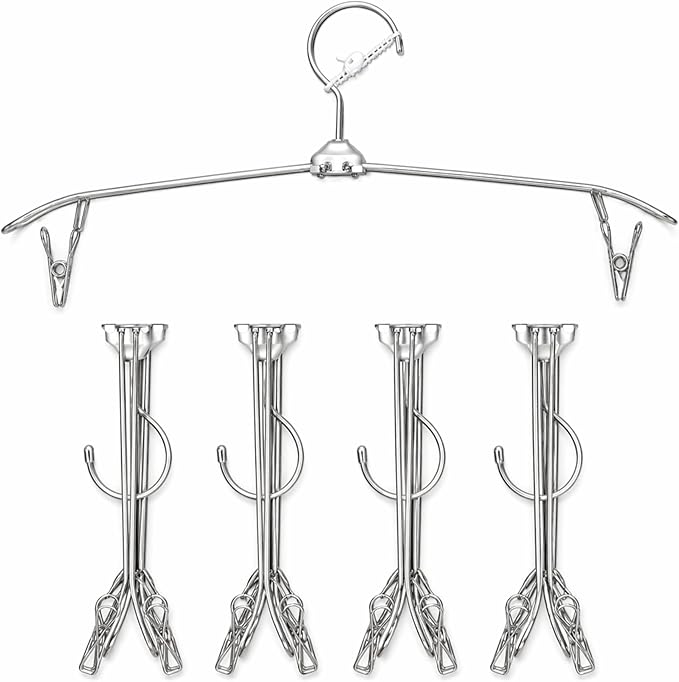 5 Pack Silver Travel Hangers with Clips, Portable Stainless Steel Folding Clothes Hangers with Windproof Hook, Heavy Duty Non-Slip Space Saving Hangers for Cruise Essentials, Camping, Hotel
