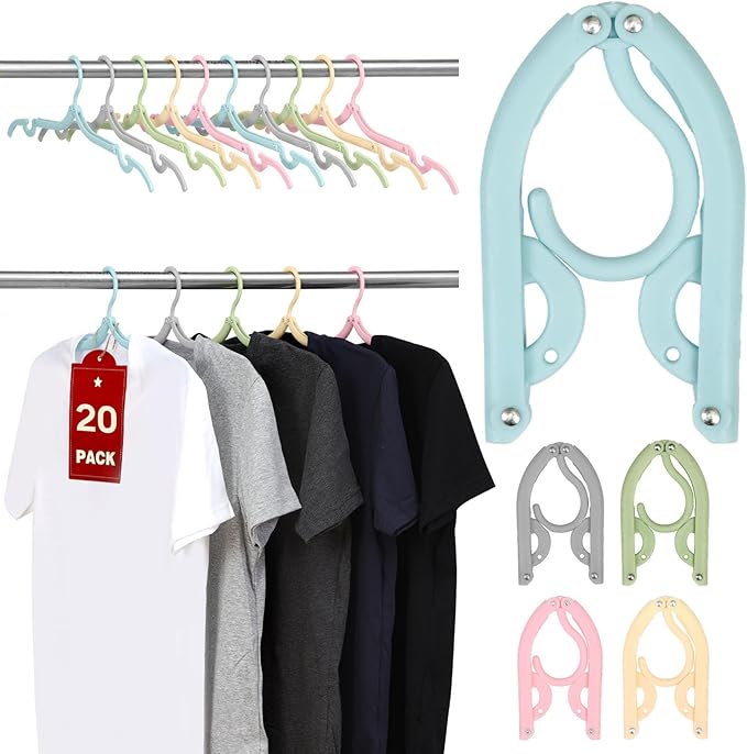 20 Pcs Travel Hangers, Cruise Ship Essentials Foldable Hangers Plastic Travel Essentials, Portable Cruises Must Haves 2026 for Suitcase, RV Camping Airplane Europe Vacation Essential, Morandi