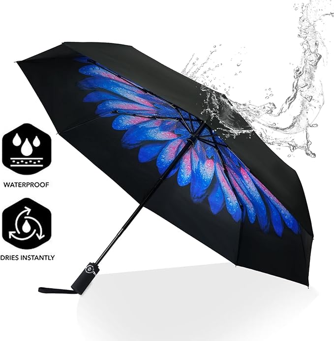 SY COMPACT Travel Umbrella for Rain, Windproof Automatic Compact Umbrella, UV Sun Protection, Lightweight Waterproof Travel Size for Backpack & Car, Factory Direct