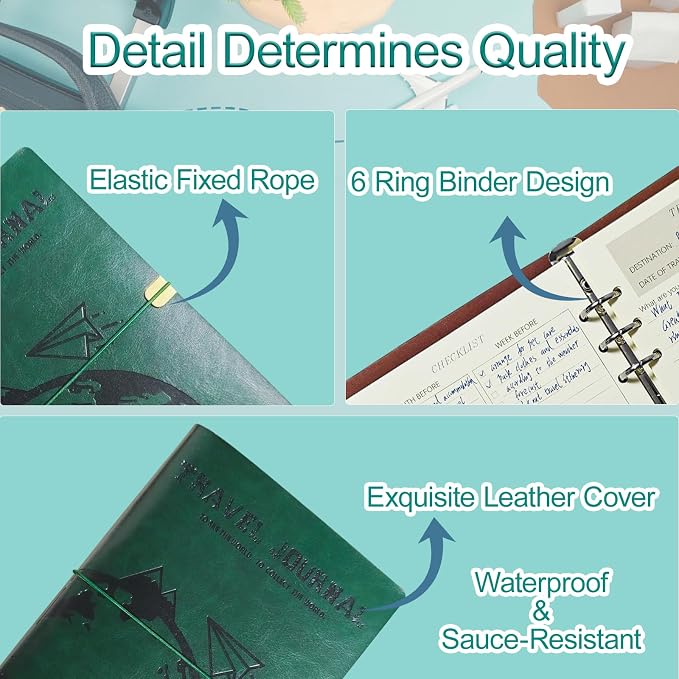 Travel Journal for Women Men, Leather Travel Scrapbook Notebook & Adventure Book Travel Planner Memory Diary, Travel Gifts (Green)