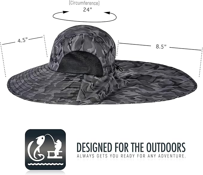 Outdoor Sun Hat for Men with 50+ UPF Protection Safari Cap Wide Brim Fishing Hat with Neck Flap, for Dad…
