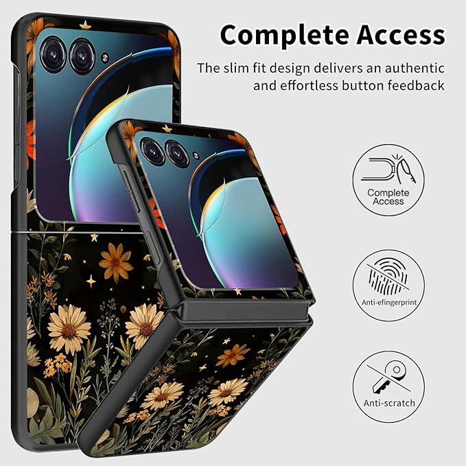 for Motorola Razr Plus 2025 Case,for Razor Plus 2025 Phone Case Cute Slim Hard PC Ultra-Thin Anti-Scratches Shockproof Protective Cover,Plant Floral Moon
