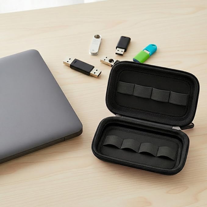 USB Flash Drive Case, SD Card Holder Compatible with Thumb Drive, Memory Cards, SDXC SDHC Storage Bag, Electronic Accessories Organizer for SanDisk for Samsung for Inland (Full Black)