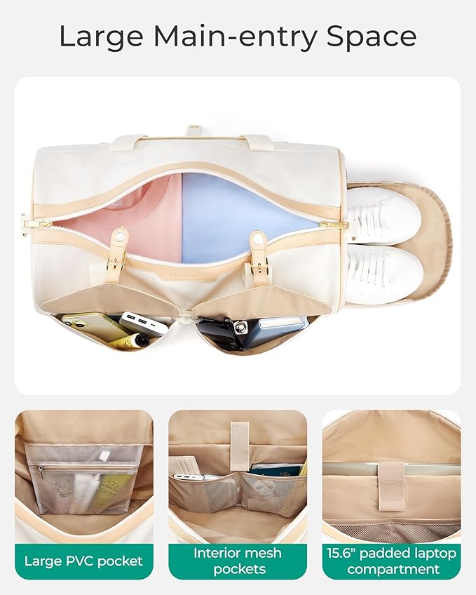 BAGSMART Duffel Bag for Women, Vintage Weekender Bags for Women, Overnight Gym Carry on Personal item for Travel, Green