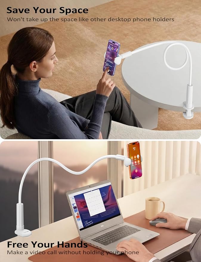 Tryone Gooseneck Phone Holder Stand for Bed Flexible Arm Adjustable Cell Phones Mount Clamp on Desk Bedframe Compatible with iPhone 14 Pro Max 13 12 11 X SE Series/Samsung S22 or Other 4"-7" Devices