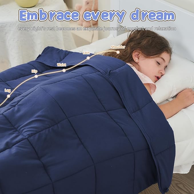 Weighted Blanket Kids 3lbs, 36"x48", Cooling Heavy Throw Blanket for 20-40lbs, Microfiber Soft Thick Big Blankets Weighted Comforter Breathable Gift, Navy