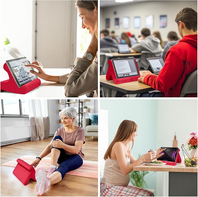Universal Multi-Angle Tablet Stand Holder-Soft Pad Stand with black phone holder for Lap,Knee,Sofa and Bed,Compatible with iPad Pro 9.7,10.5,12.9 Air Mini 4 3,Kindle,Galaxy Tab,E-Reader (Wine Red)