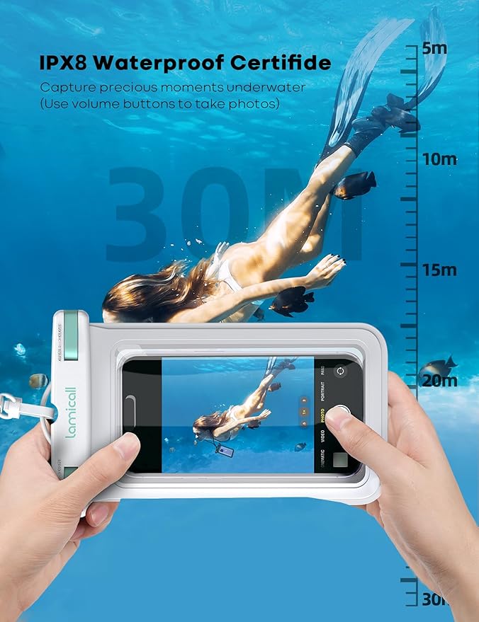 Lamicall Waterproof Phone Pouch Case Bag for iPhone 17 16 15 14 13 12 11 Pro Max Plus XS, Swimming Equipment Bags for 4-7inches White & White