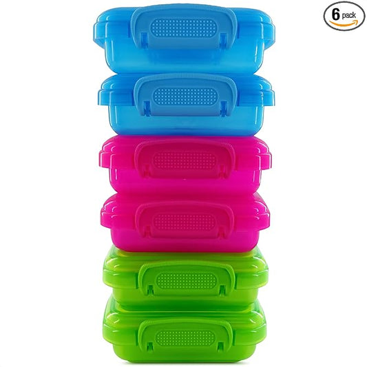 6 Pcs Lock Top Snack Containers with Lids – 4.6 Oz Small Snap Storage Containers – Microwave and Dishwasher Safe, 2 Side Clips for Sauces, Pastes, Spreads, Snacks | Kitchen, Travel, Office, Crafts