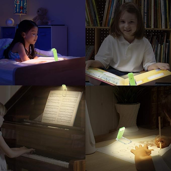 HONWELL Rechargeable Book Light, Clip On LED Reading Lights for Kids Reading in Bed, 3 Brightness Levels Dimmable Bookmark Light for Eye-Protection, Portable Reading Lamp for Bookworms, Travel(Green)