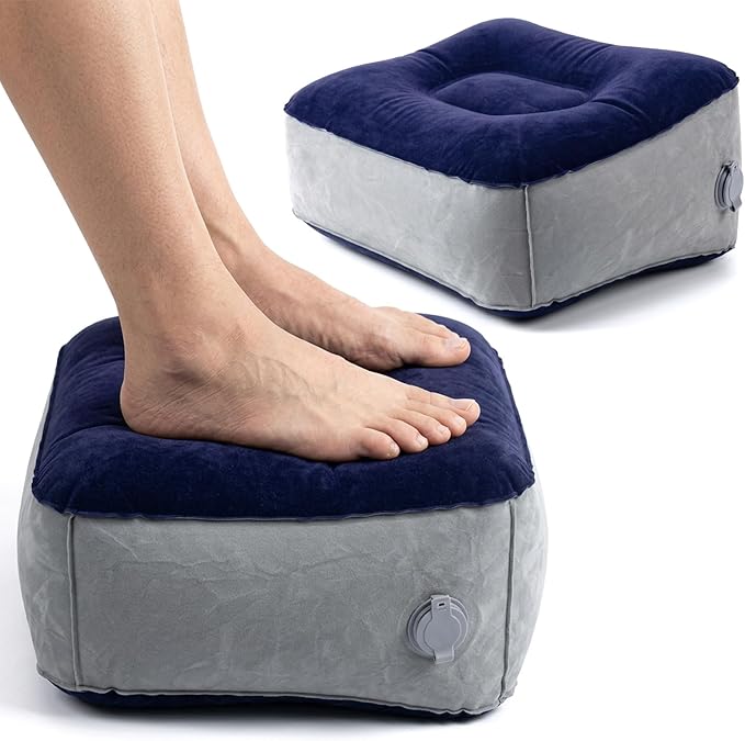 Inflatable Foot Rest Pillow, Portable Travel Foot Elevator for Airplane, Lightweight Foot Stool for Economy Class, Grey, Upgrade Version